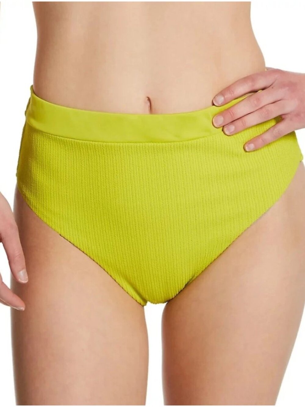 Sanctuary Sandbar Solids Banded High Leg Hi Rise Swim Bottom Grellow Size L NWT